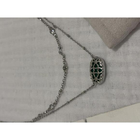 Kendra Scott Silver Double Layer Necklace Blue Druzy Pendant - Picture 6 of 7